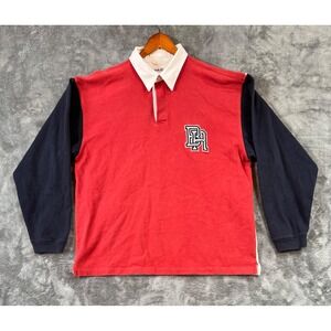 Banana Republic Rugby Shirt Mens XL Red Blue White Colorblock Logo Heavy Vintage